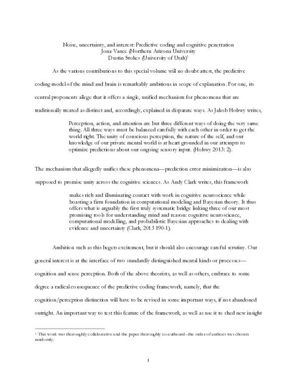 (PDF) Noise, uncertainty, and interest: Predictive coding and cognitive ...