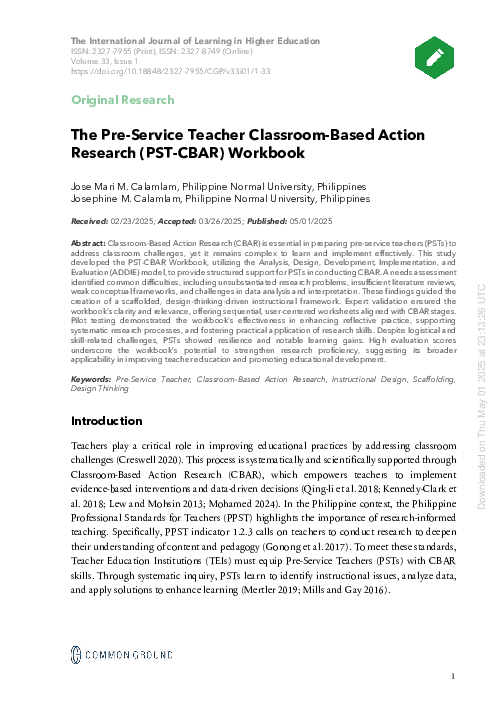 (PDF) The Pre-Service Teacher Classroom-Based Action Research (PST-CBAR ...
