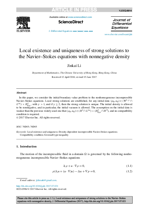 (PDF) Local existence and uniqueness of strong solutions to the density ...