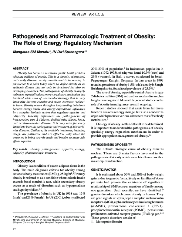 (PDF) Pathogenesis and pharmacologic treatment of obesity: the role of ...