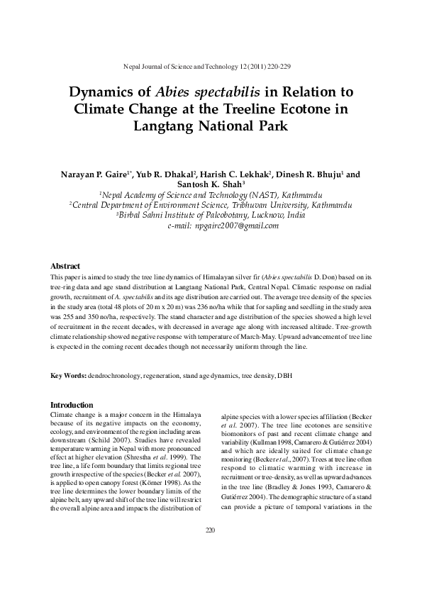 (PDF) Dynamics of Abies spectabilis in Relation to Climate Change at ...