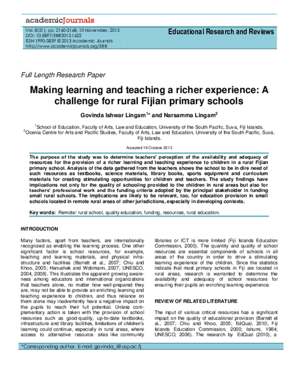 (PDF) Making learning and teaching a richer experience: A challenge for ...