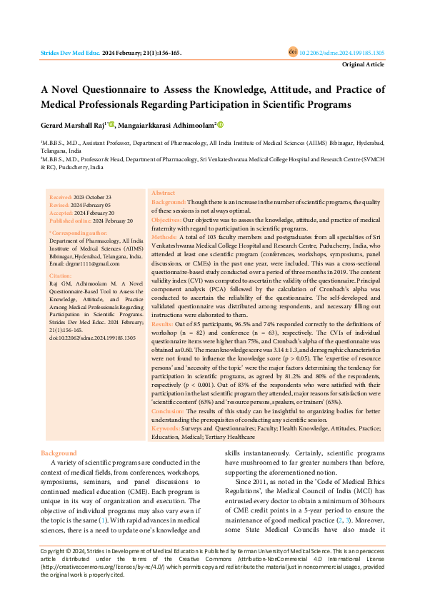 (PDF) A Novel Questionnaire to Assess the Knowledge, Attitude, and ...