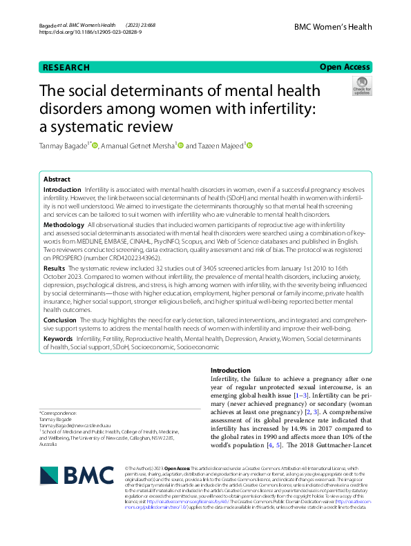 (PDF) The social determinants of mental health disorders among women ...