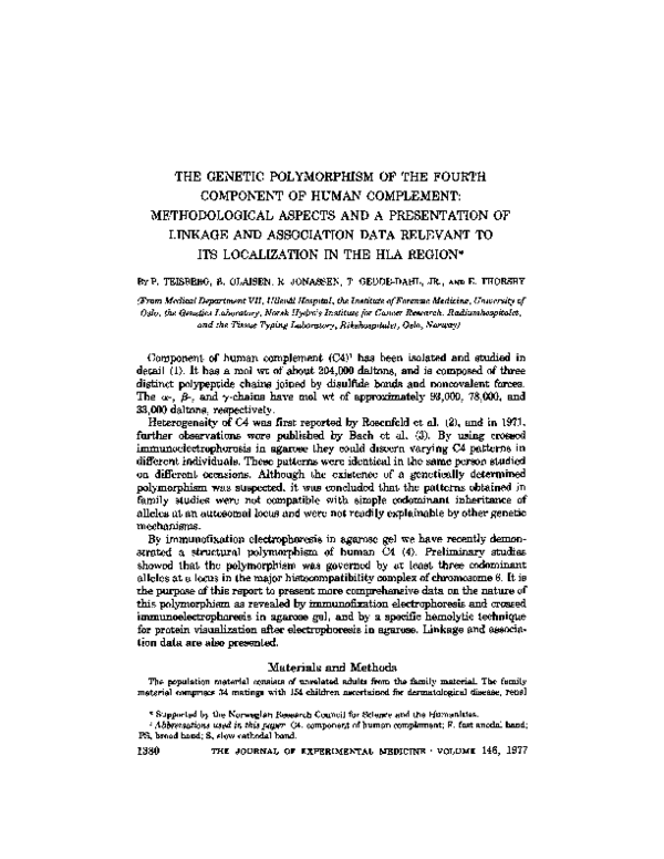 (PDF) Genetic Polymorphism of the Fourth Component of Human Complement ...