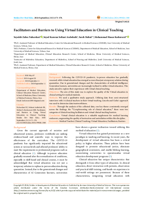 (PDF) Facilitators and Barriers to Using Virtual Education in Clinical ...