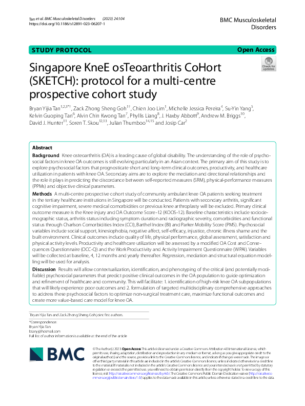 (PDF) Singapore KneE osTeoarthritis CoHort (SKETCH): protocol for a ...