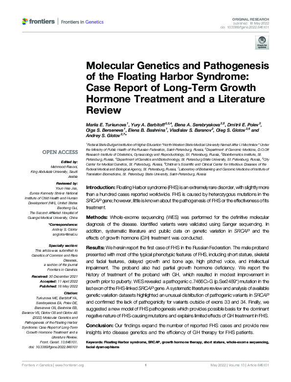 (PDF) Molecular Genetics and Pathogenesis of the Floating Harbor ...