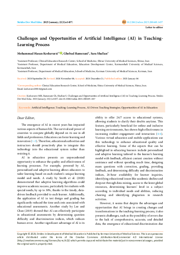 (PDF) Challenges and Opportunities of Artificial Intelligence (AI) in ...