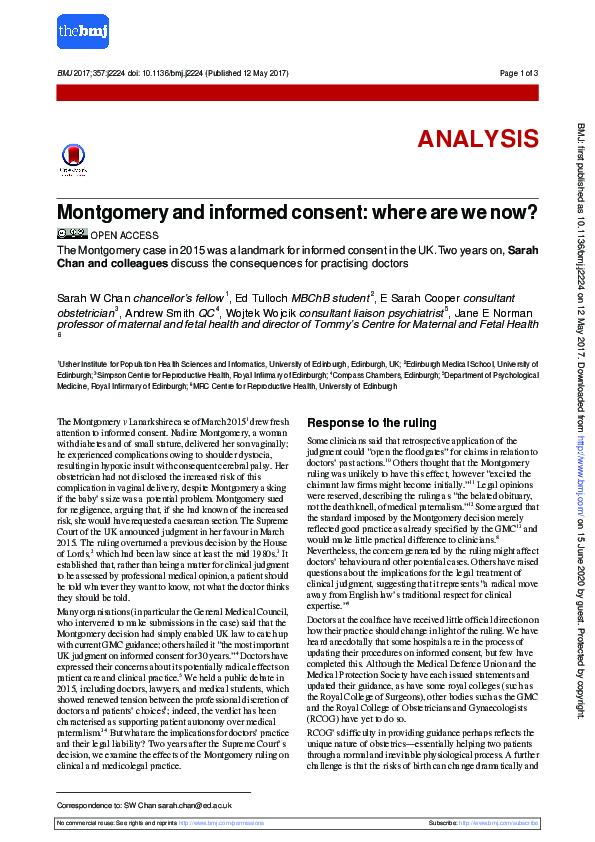 (PDF) Montgomery and informed consent: where are we now?