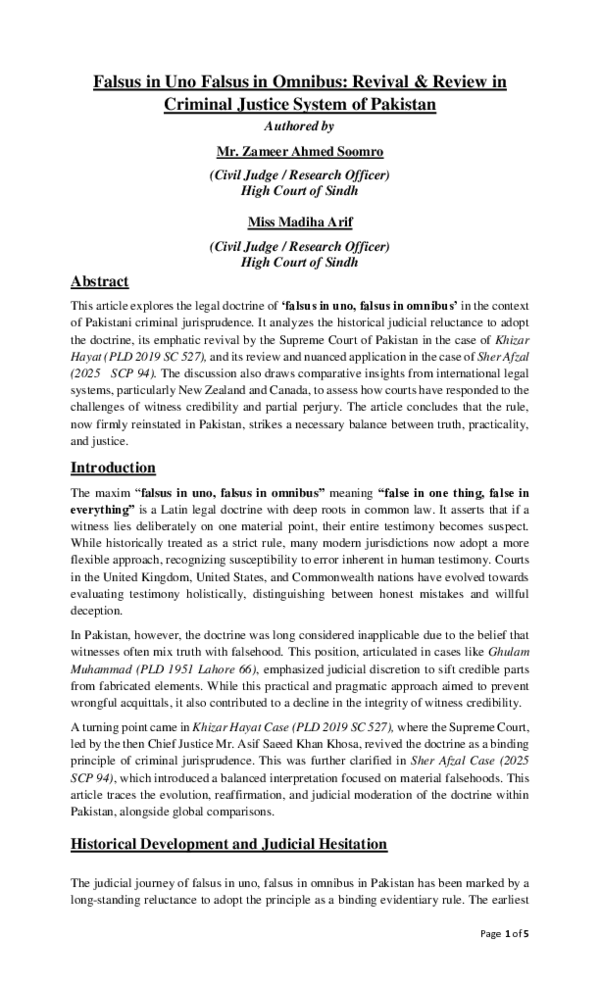 (PDF) Falsus in Uno Falsus in Omnibus: Revival & Review in Criminal ...