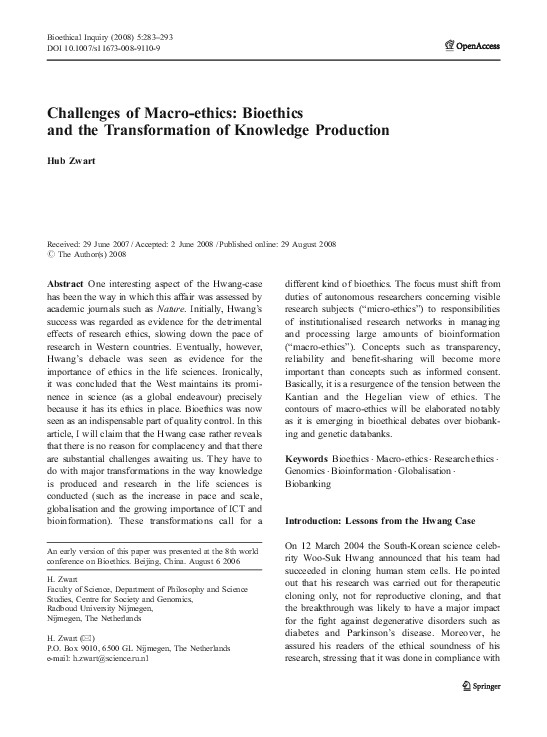 (PDF) Challenges of Macro-ethics: Bioethics and the Transformation of ...