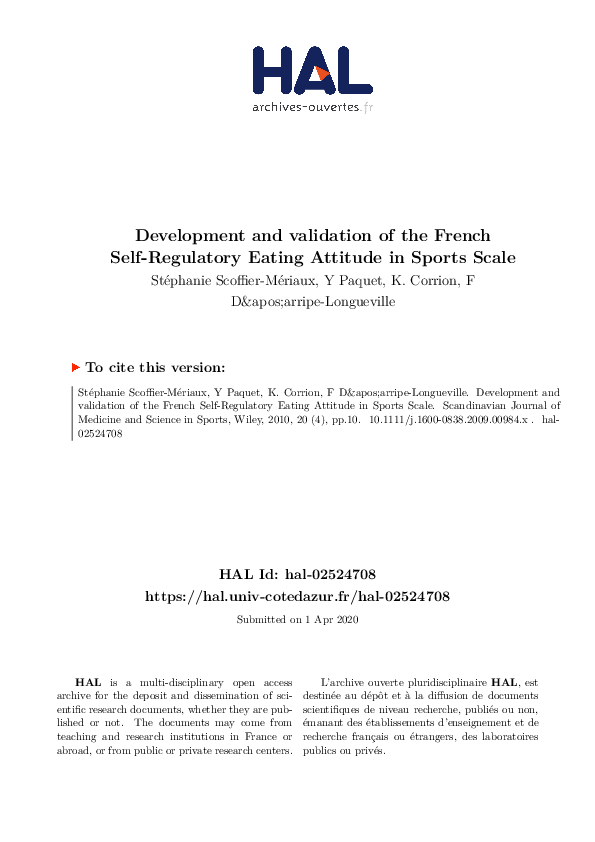 (PDF) Development and validation of the French Self‐Regulatory Eating ...