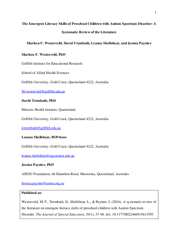 (PDF) The Emergent Literacy Skills of Preschool Children with Autism ...