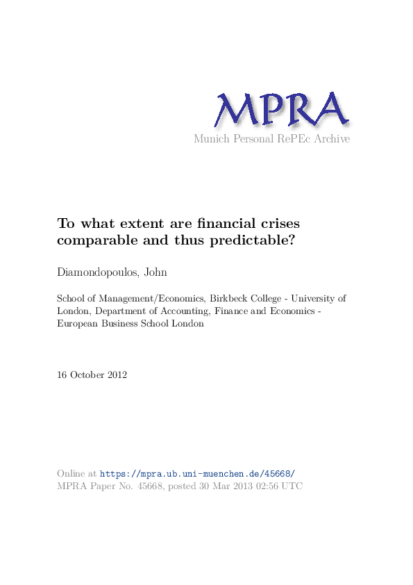 (PDF) To what extent are financial crises comparable and thus predictable