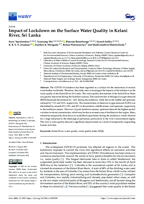 (PDF) Impact of Lockdown on the Surface Water Quality in Kelani River ...