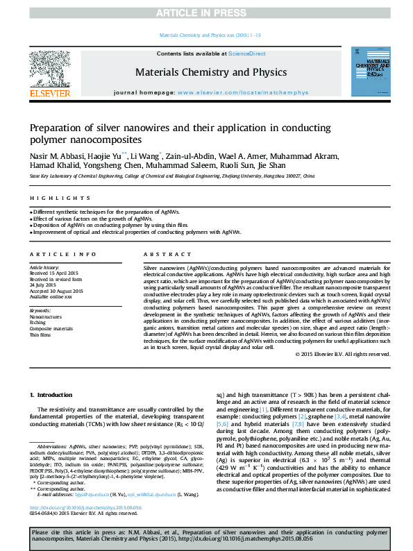 (PDF) Preparation of silver nanowires and their application in ...