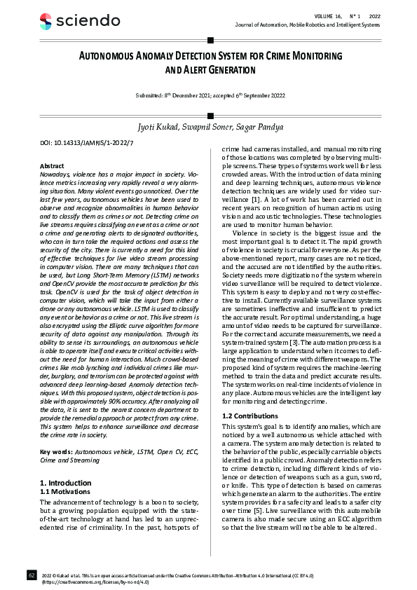 (PDF) Autonomous Anomaly Detection System for Crime Monitoring and ...