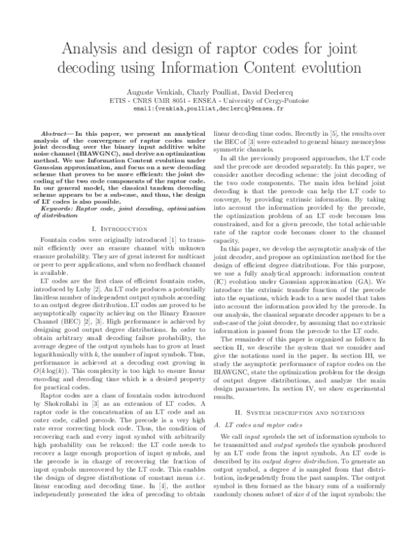 (PDF) Analysis and design of raptor codes for joint decoding using ...