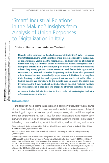 (PDF) ‘Smart’ Industrial Relations in the Making? Insights from ...