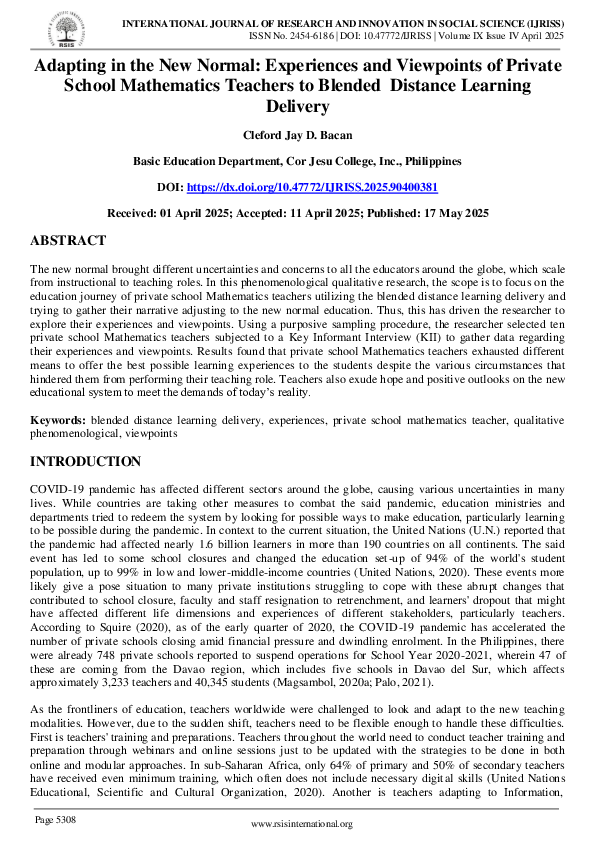 (PDF) Adapting in the New Normal: Experiences and Viewpoints of Private ...