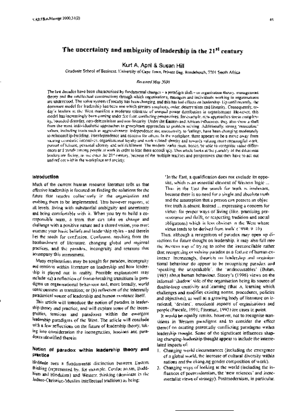 (PDF) The uncertainty and ambiguity of leadership in the 21st century
