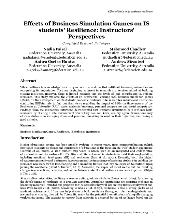 (PDF) Effects of Business Simulation Games on IS students' Resilience ...