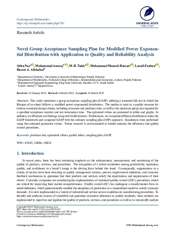 (PDF) Novel Group Acceptance Sampling Plan for Modified Power ...