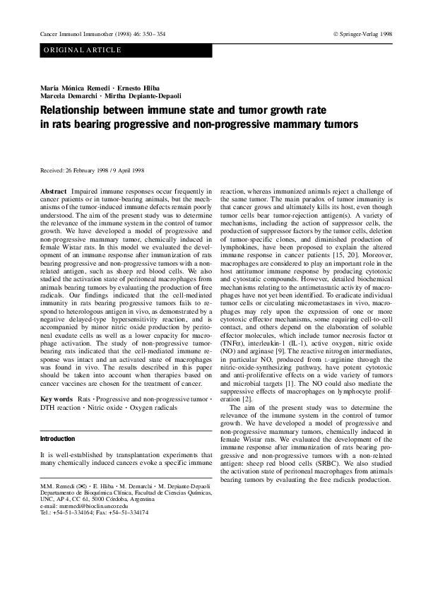 (PDF) Relationship between immune state and tumor growth rate in rats ...