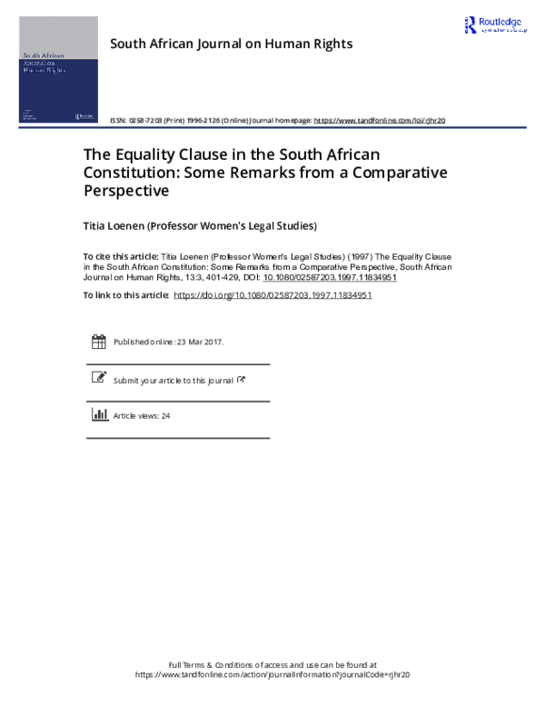 (PDF) The Equality Clause in the South African Constitution: Some ...