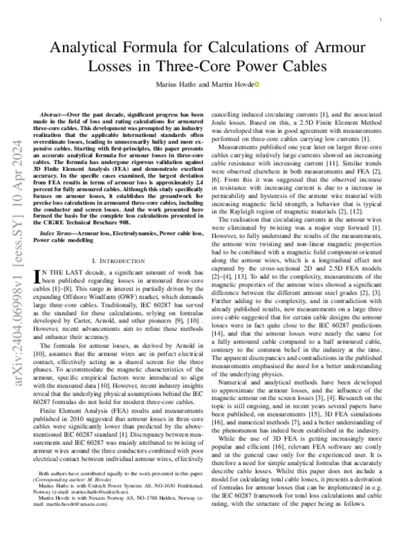 (PDF) Analytical Formula for Calculations of Armour Losses in Three ...