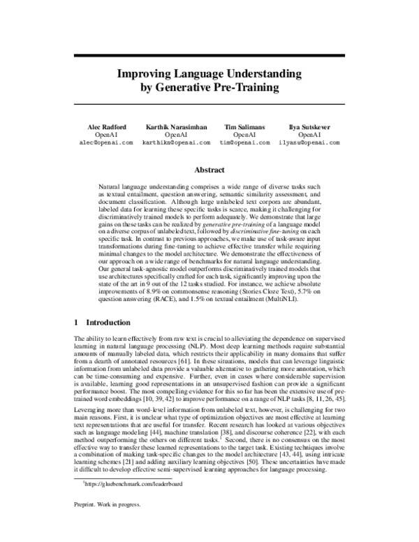 (PDF) Improving Language Understanding by Generative Pre-Training | OpenAI