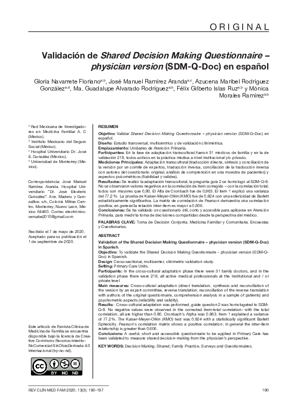 (PDF) Validación de Shared Decision Making Questionnaire - physician ...