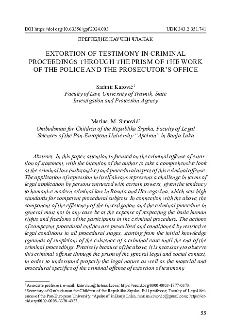 (PDF) EXTORTION OF TESTIMONY IN CRIMINAL PROCEEDINGS THROUGH THE PRISM ...