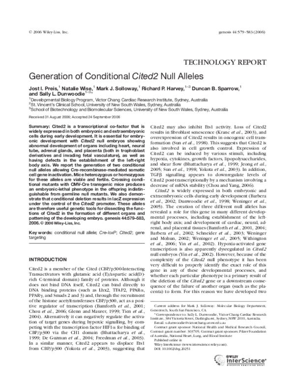 (PDF) Generation of conditionalCited2 null alleles