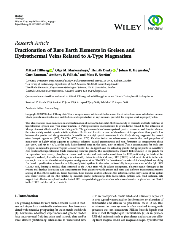 (PDF) Fractionation of Rare Earth Elements in Greisen and Hydrothermal ...