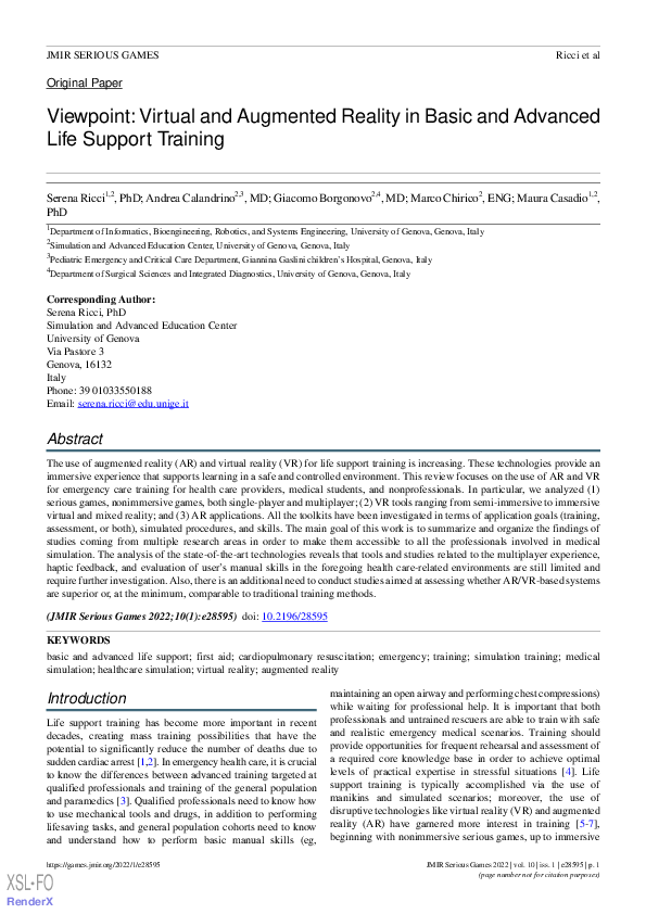 (PDF) Viewpoint: Virtual and Augmented Reality in Basic and Advanced ...