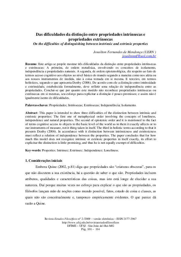 (PDF) Das dificuldades da distinção entre propriedades intrínsecas e ...
