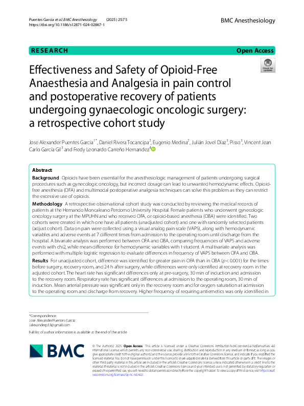 (PDF) Effectiveness and Safety of Opioid-Free Anaesthesia and Analgesia ...