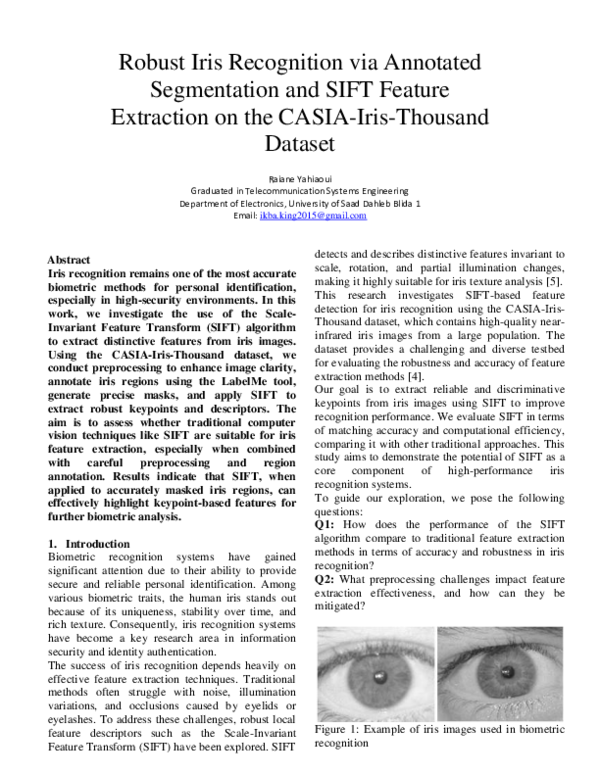 (PDF) Robust Iris Recognition via Annotated Segmentation and SIFT ...