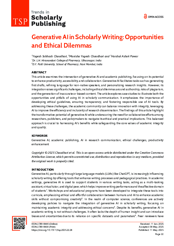 (PDF) Generative AI in Scholarly Writing: Opportunities and Ethical ...