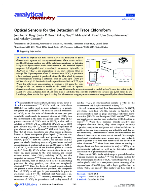(PDF) Optical Sensors for the Detection of Trace Chloroform