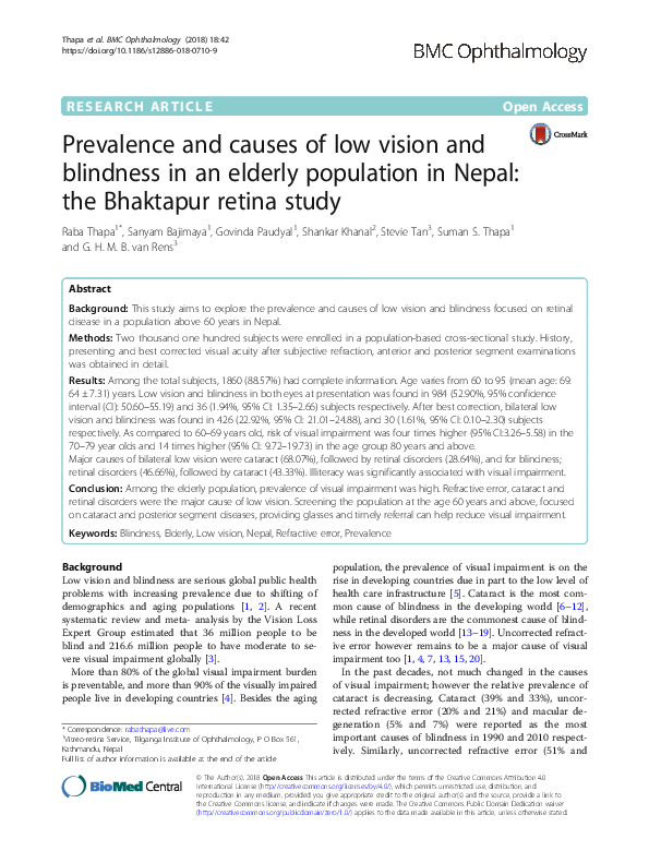 (PDF) Prevalence and causes of low vision and blindness in an elderly ...
