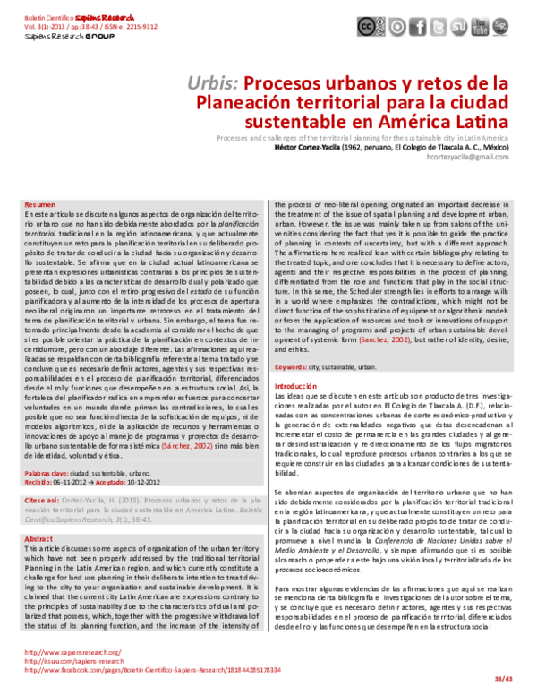 (PDF) Procesos urbanos y retos de la Planeación territorial para la ...
