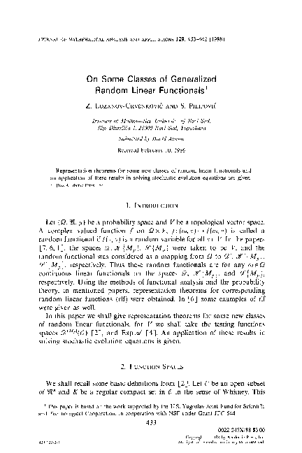 (PDF) On some classes of generalized random linear functionals