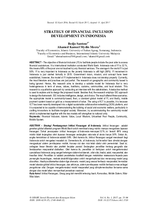 (PDF) Strategy of Financial Inclusion Development in Indonesia