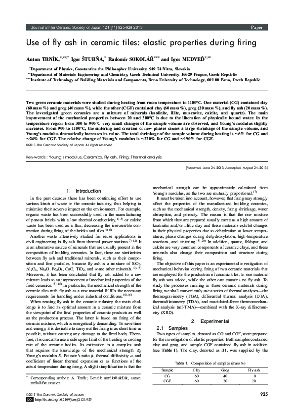 (PDF) Use of fly ash in ceramic tiles: elastic properties during firing