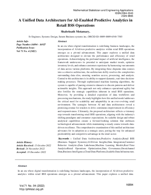(PDF) A Unified Data Architecture for AI-Enabled Predictive Analytics ...