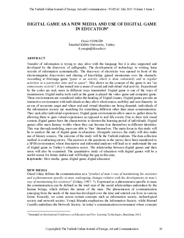 (PDF) Digital Game as a New Media and Use of Digital Game in Education