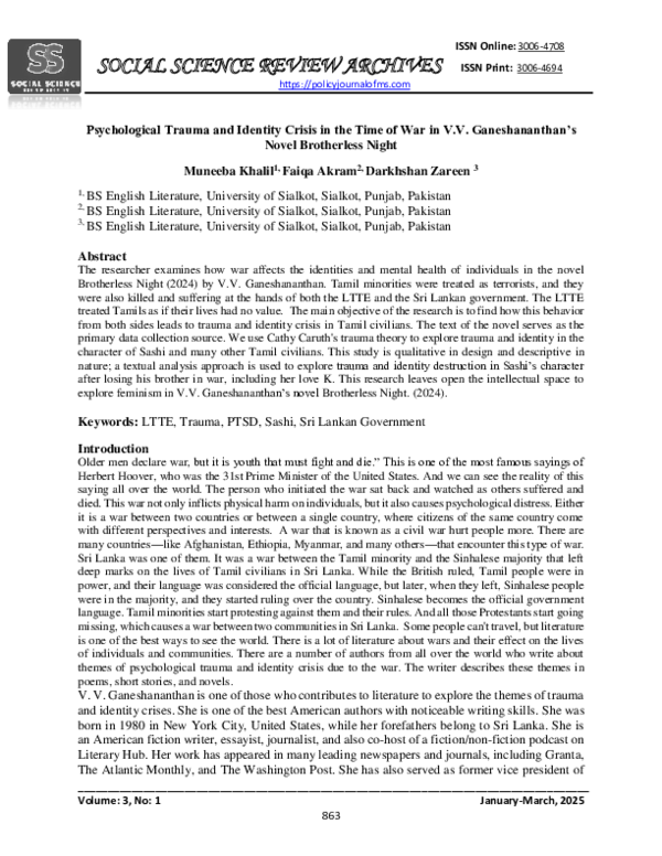 (PDF) Psychological Trauma and Identity Crisis in the Time of War in V ...